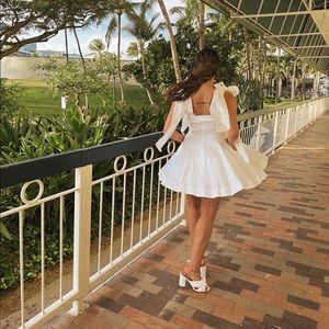 White bow linen dress